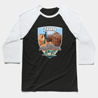 I Hiked Angels Landing Zion National Park with Cougar and Hiker Retro Vintage Design Baseball T-Shirt